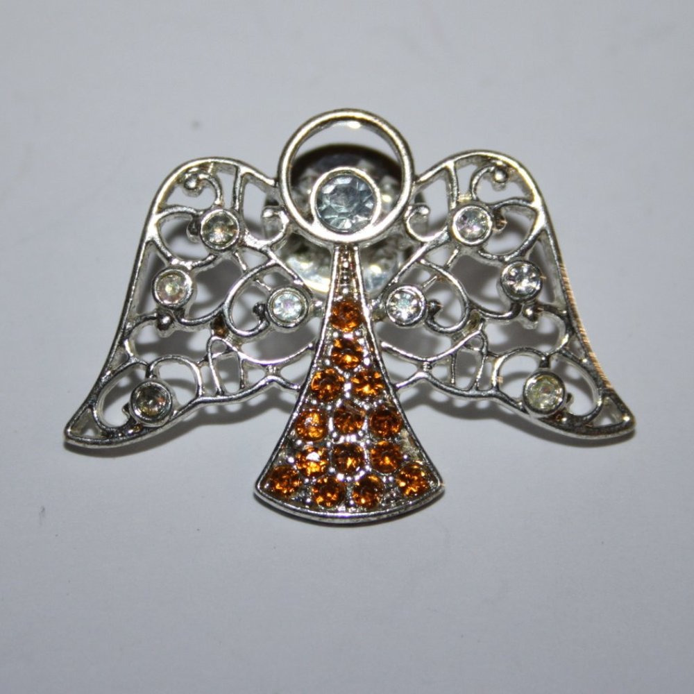 🧡👼 Silver + Orange Angel Brooch · 1.5" 👼🧡